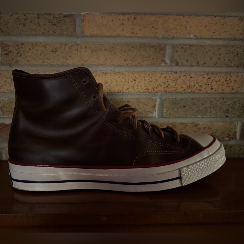 Converse Brown Leather High-Top Sneakers with White Sole Size 10.5 NWOT - Picture 9 of 15